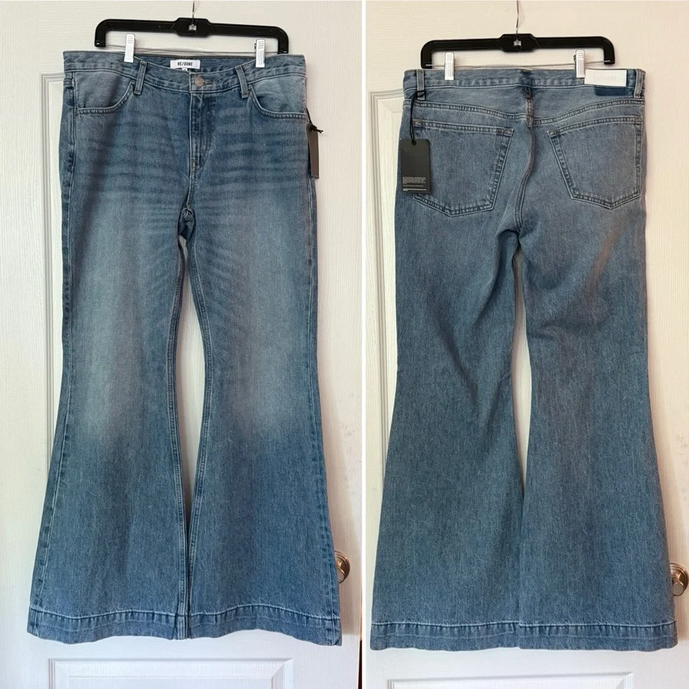 New Re/Done 70s Low Rise Bell Bottom Jeans in Lake Blue, Size 30. - Picture 12 of 14